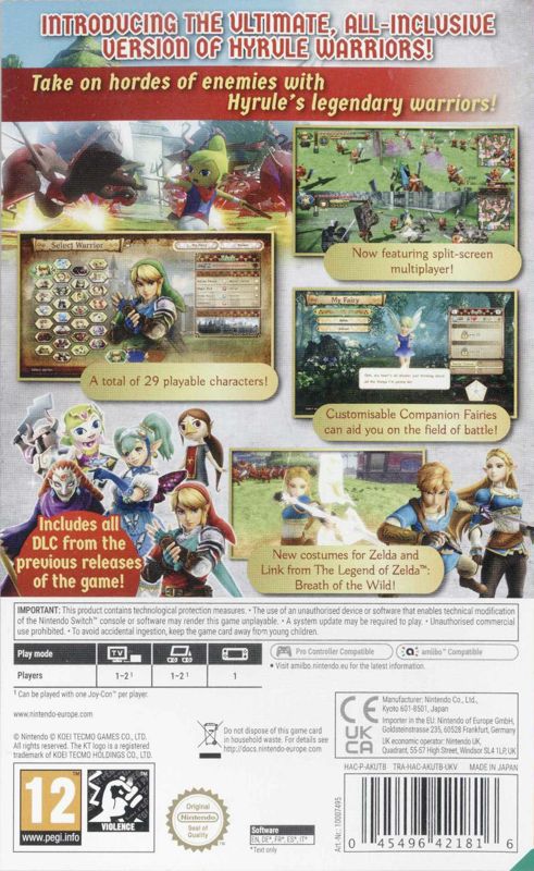 Back Cover for Hyrule Warriors: Definitive Edition (Nintendo Switch)