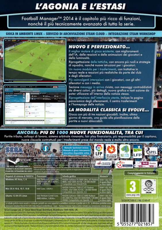Back Cover for Football Manager 2014 (Linux and Macintosh and Windows)