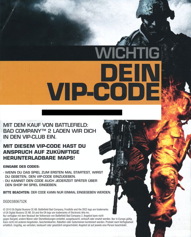 Other for Battlefield: Bad Company 2 (PlayStation 3) (Platinum release): DLC Code - Back