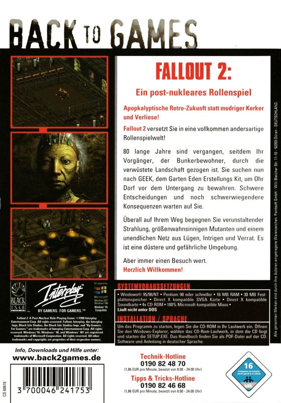 Back Cover for Fallout 2 (Windows) (Back to Games release)