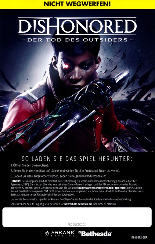 Other for Dishonored: Der Tod des Outsiders - Double Feature (Windows): Flyer with DLC Code for Dishonored: Death of the Outsider