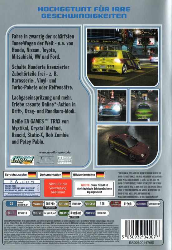 Back Cover for Need for Speed: Underground (Windows) (EA Games Classics release)