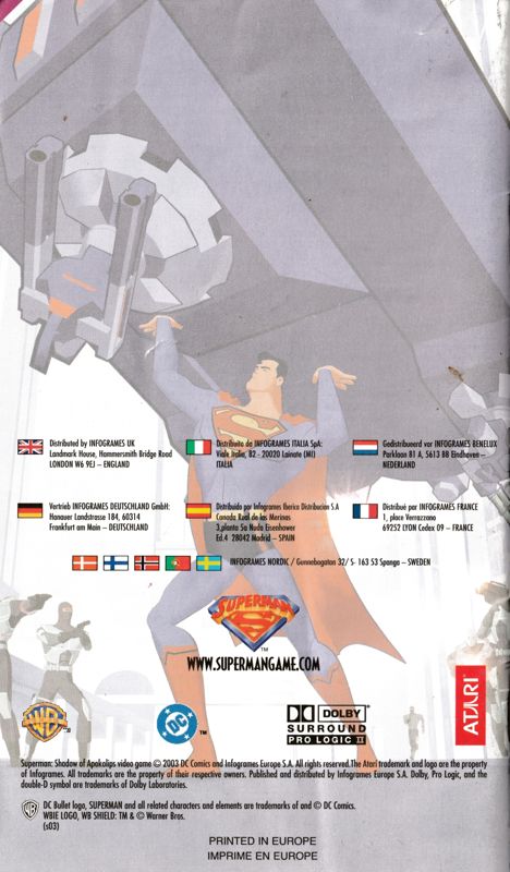 Manual for Superman: Shadow of Apokolips (GameCube): Back