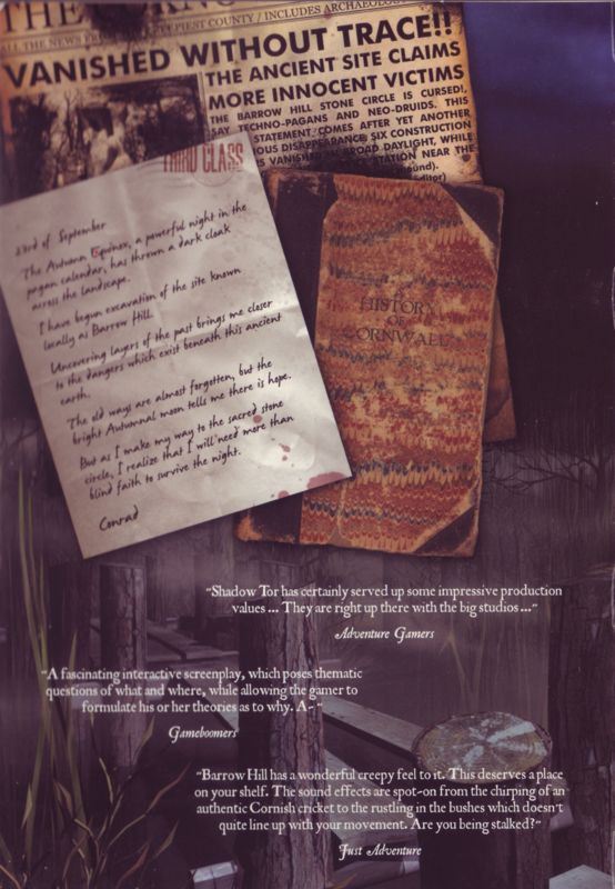 Inside Cover for Barrow Hill: Curse of the Ancient Circle (Windows): Left Flap