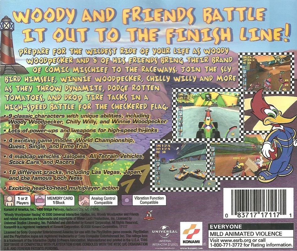 Back Cover for Woody Woodpecker Racing (PlayStation)