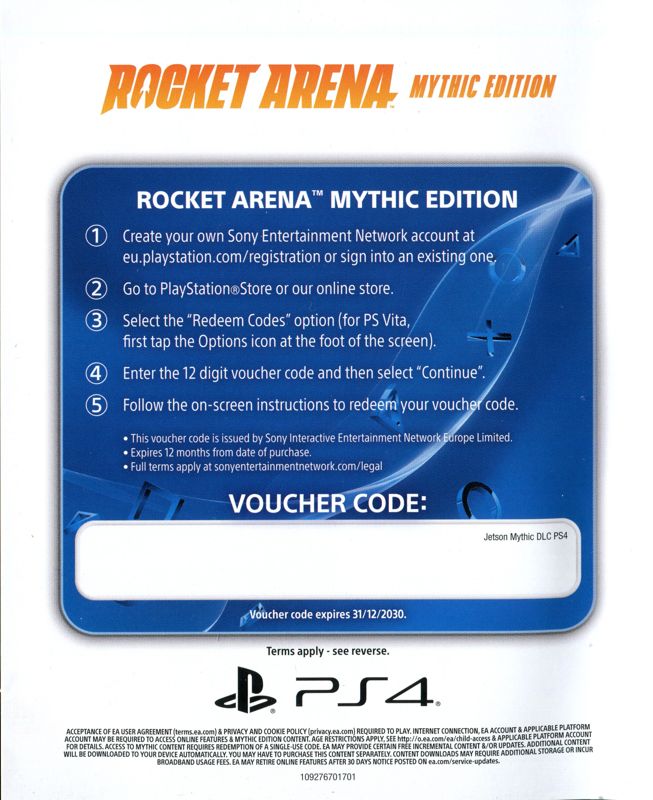 Extras for Rocket Arena (Mythic Edition) (PlayStation 4): Mythic edition flyer - front