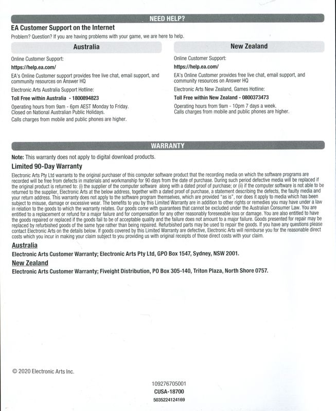 Extras for Rocket Arena (Mythic Edition) (PlayStation 4): Warranty flyer - front