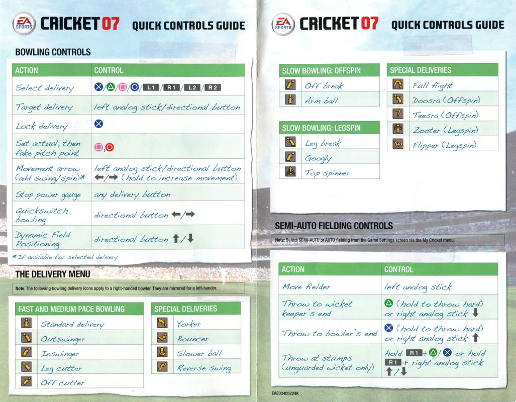 Reference Card for Cricket 07 (PlayStation 2): Front