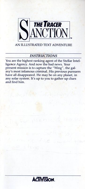 Manual for The Tracer Sanction (Commodore 64)