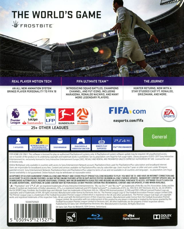 Back Cover for FIFA 18 (PlayStation 4)