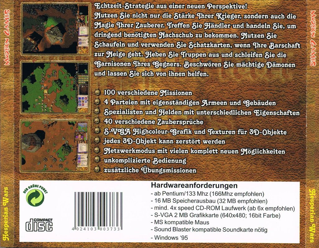 Back Cover for Hesperian Wars (Windows): Full Back Cover