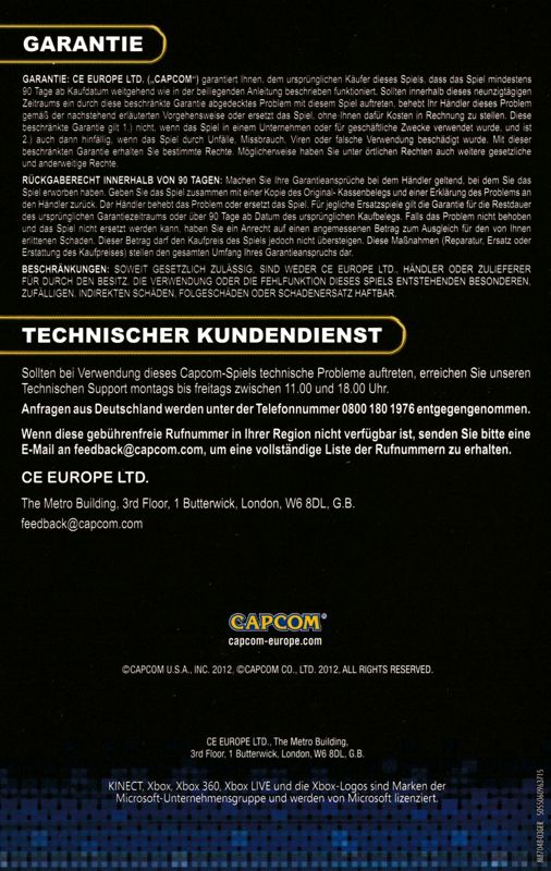 Manual for Capcom: Digital Collection (Xbox 360): Back