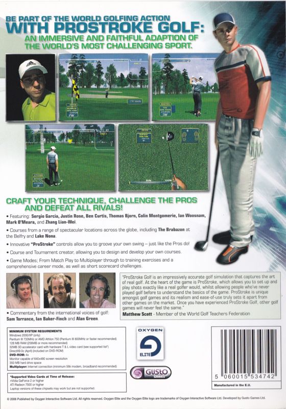 Back Cover for ProStroke Golf: World Tour 2007 (Windows)