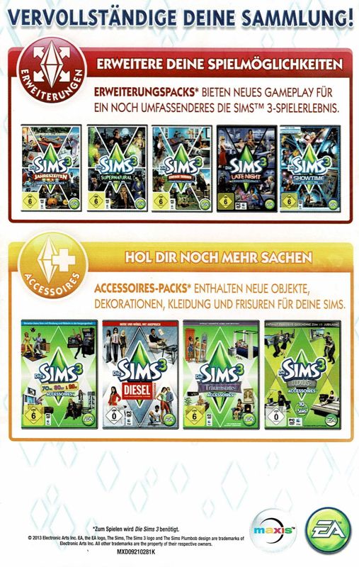 Advertisement for The Sims 3: University Life (Limited Edition) (Macintosh and Windows): Back