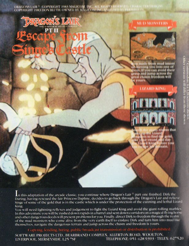 Back Cover for Dragon's Lair Part II: Escape from Singe's Castle (Amstrad CPC)