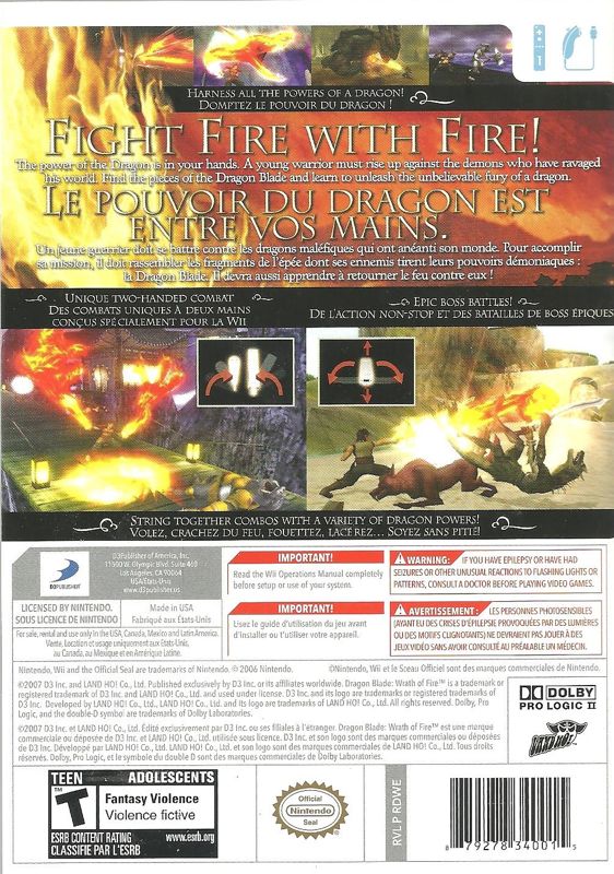 Back Cover for Dragon Blade: Wrath of Fire (Wii)