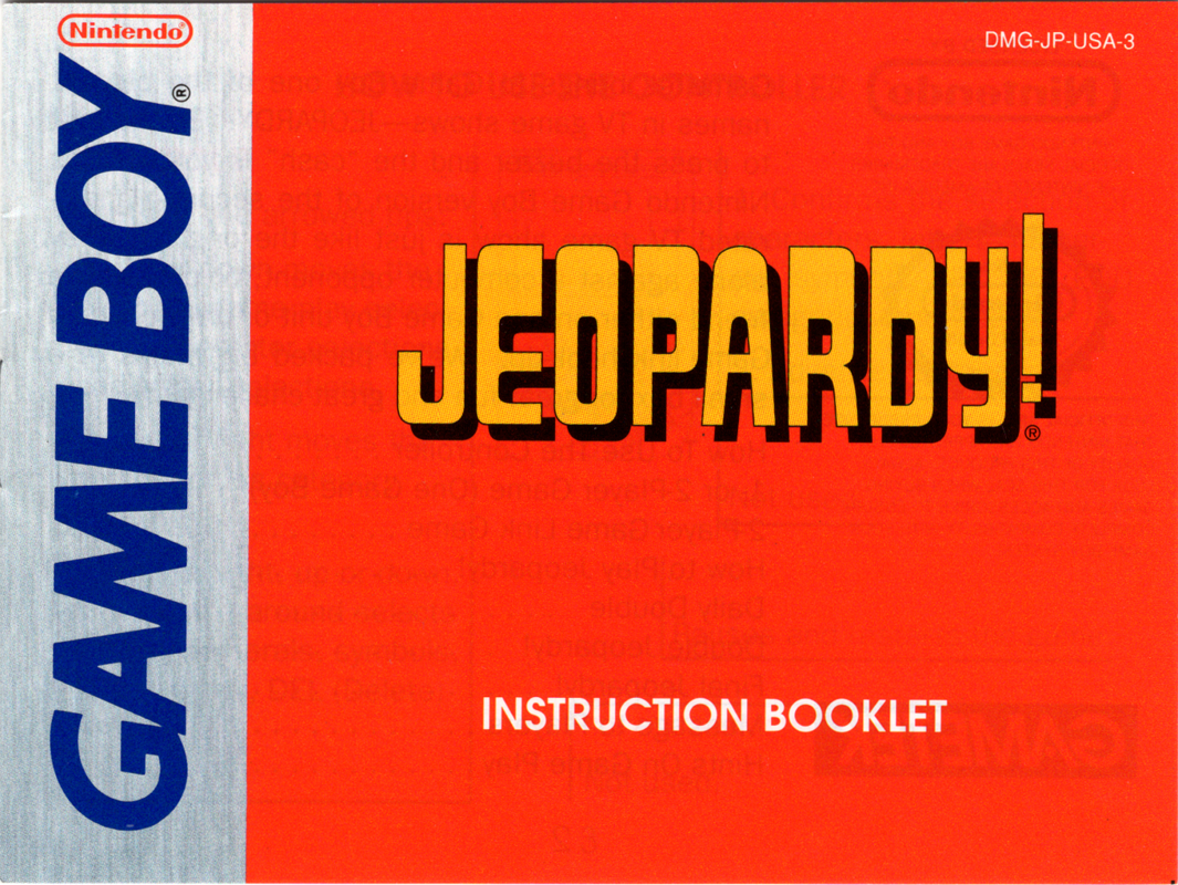 Manual for Jeopardy! (Game Boy) (Re-release w/ white & blue GameTek logo): Front