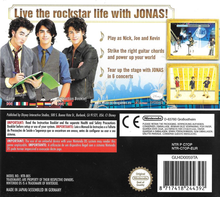 Back Cover for Jonas (Nintendo DS)