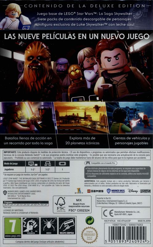 Back Cover for LEGO Star Wars: The Skywalker Saga (Deluxe Edition) (Nintendo Switch)