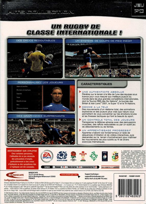 Back Cover for Rugby 2005 (Windows) (Hits Collection release)