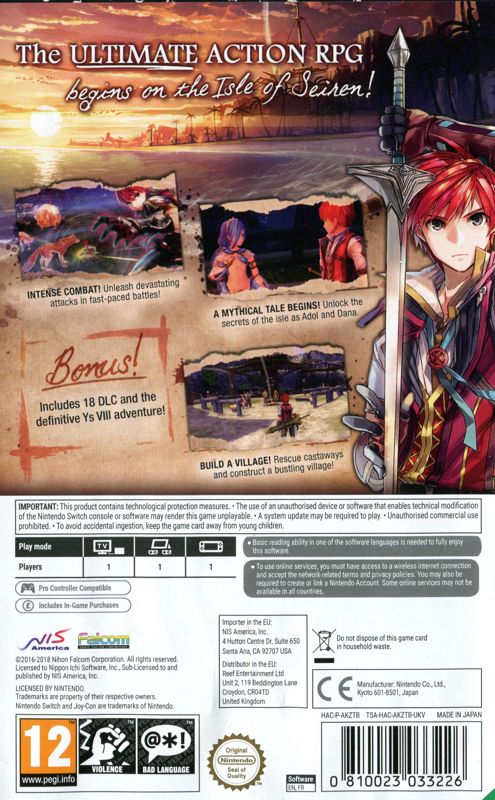 Ys VIII: Lacrimosa of Dana cover or packaging material - MobyGames