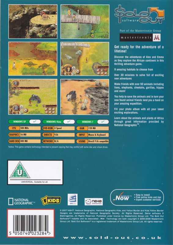 Back Cover for National Geographic Safari Adventures: Africa (Windows) (Sold Out Software release)