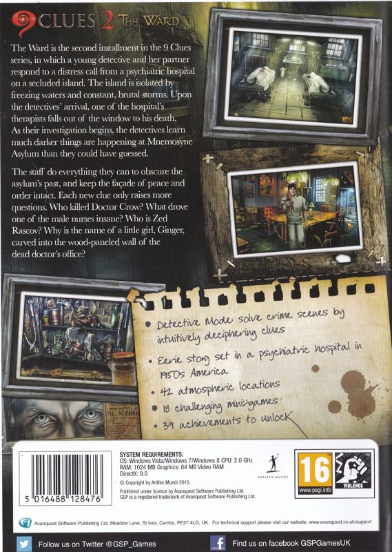 Back Cover for 9 Clues 2: The Ward (Windows) (GSP release)