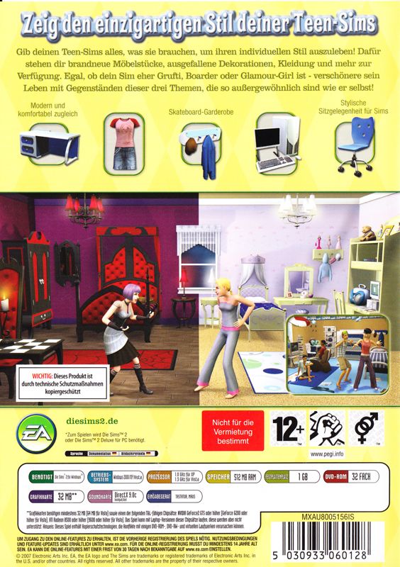 Back Cover for The Sims 2: Teen Style Stuff (Windows)