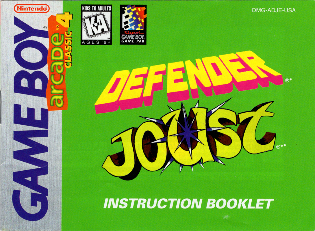 Manual for Arcade Classic 4: Defender/Joust (Game Boy): Front
