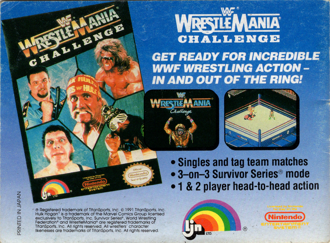 Manual for WWF Superstars (Game Boy): Back