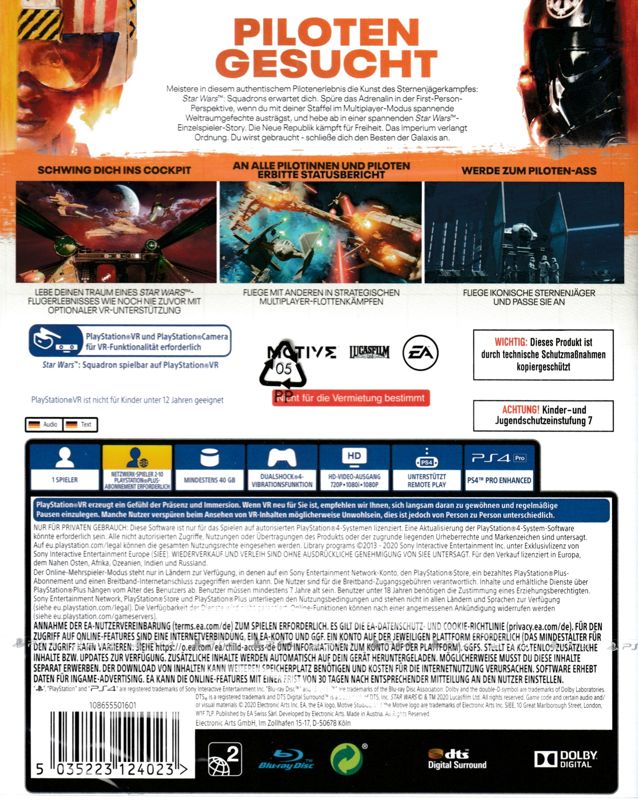 Back Cover for Star Wars: Squadrons (PlayStation 4)