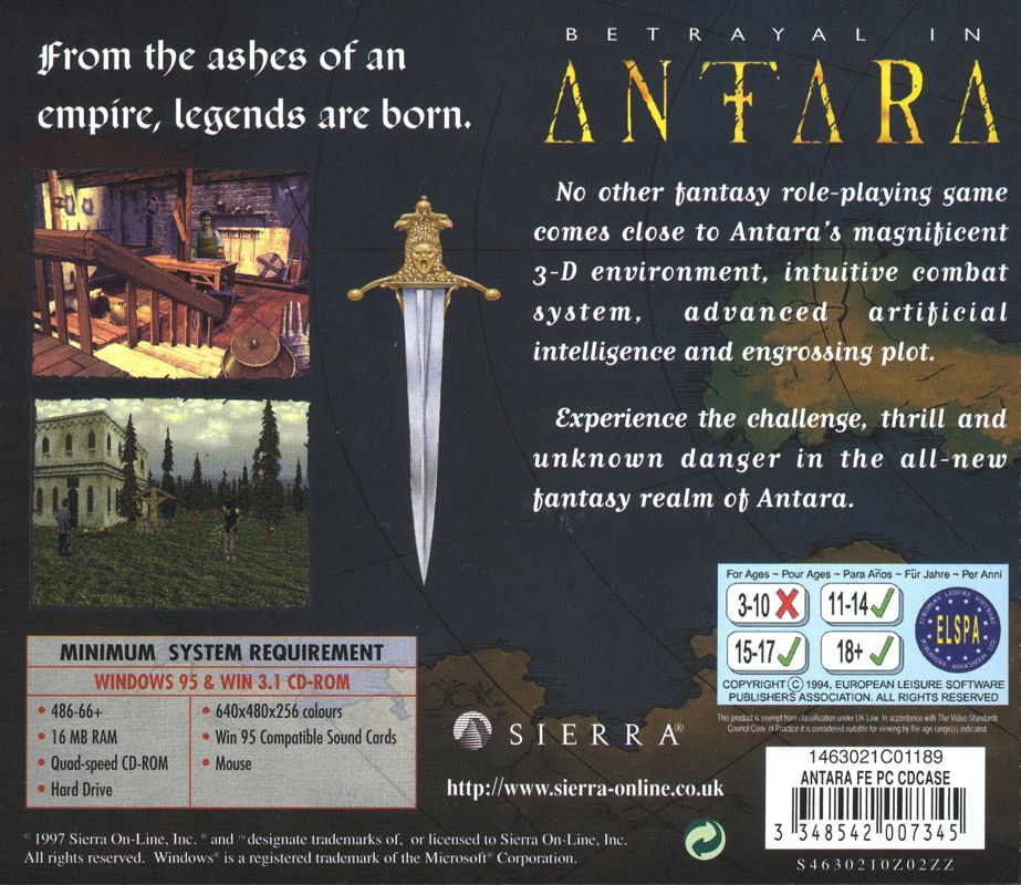 Other for Betrayal in Antara (Windows and Windows 3.x): Jewel Case - Back
