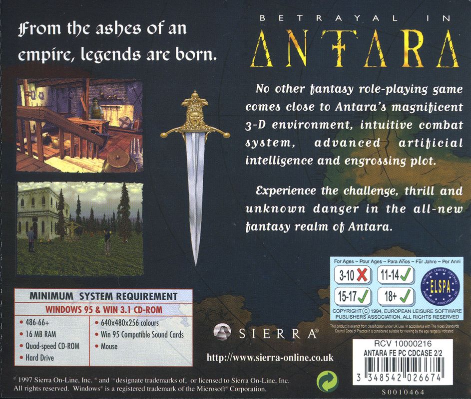 Other for Betrayal in Antara (Windows and Windows 3.x): Jewel Case (Disc 2&3) - Back