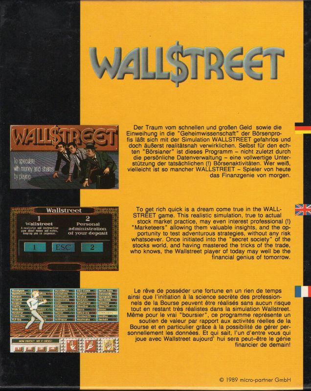 Back Cover for Wall$treet (Atari ST)