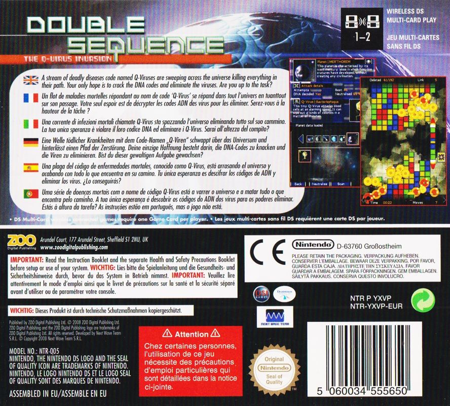 Back Cover for Double Sequence: The Q-Virus Invasion (Nintendo DS)