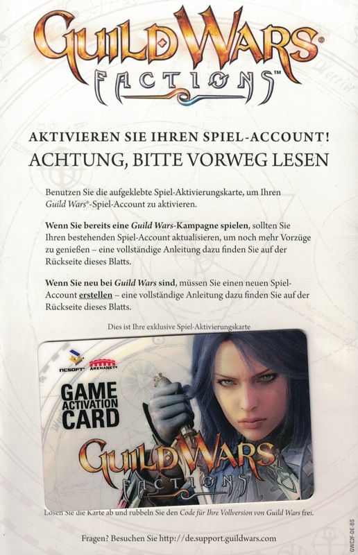 Other for Guild Wars: Factions (Windows) (Peter Games Classics release): Game Activation Card - Front
