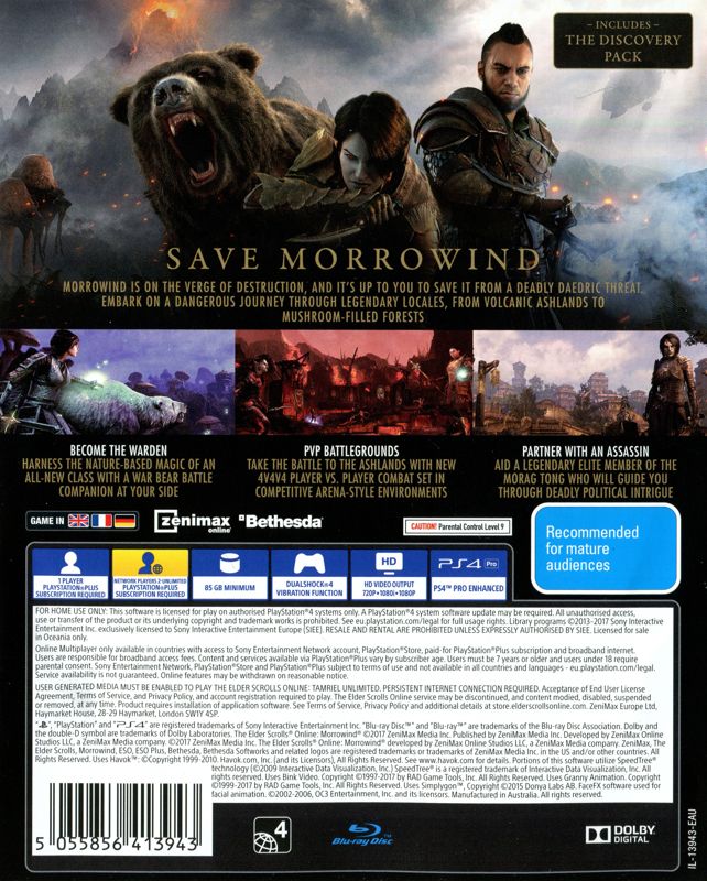 Back Cover for The Elder Scrolls Online: Morrowind (PlayStation 4)