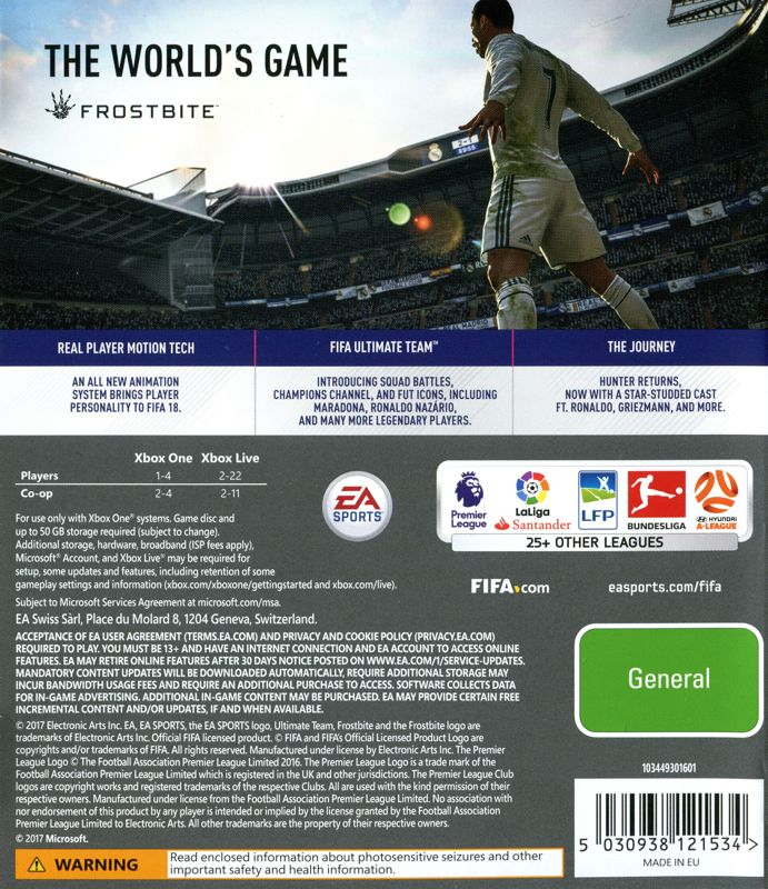 Back Cover for FIFA 18 (Xbox One)