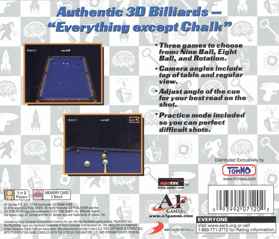 Back Cover for Billiards (PlayStation)