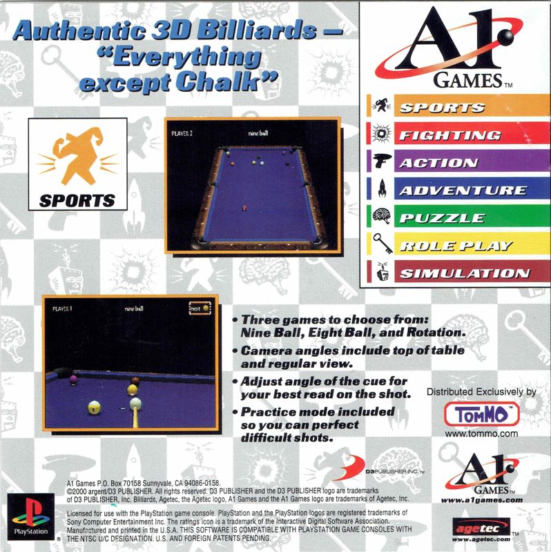 Manual for Billiards (PlayStation): Back