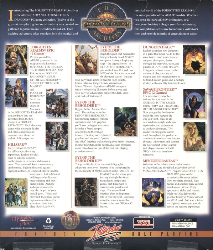 Back Cover for The Forgotten Realms Archives (DOS)