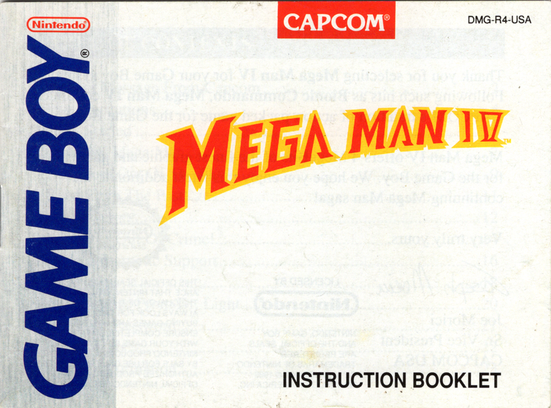 Manual for Mega Man IV (Game Boy): Front