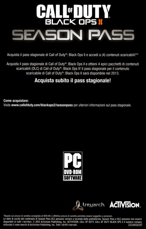 Advertisement for Call of Duty: Black Ops II (Windows): Season Pass - Back