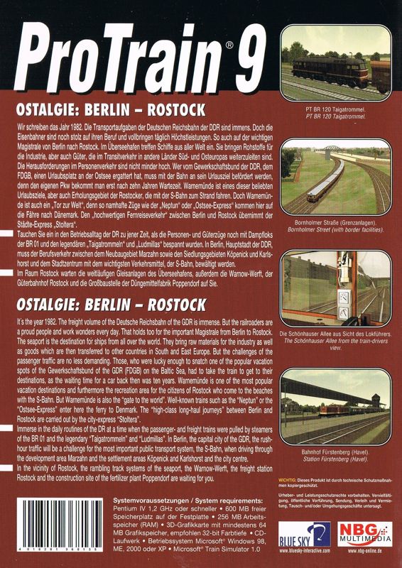 Back Cover for ProTrain 9: Ostalgie: Berlin - Rostock (Windows)