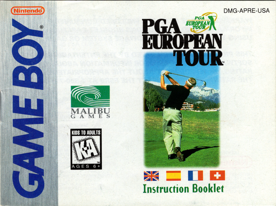 Manual for PGA European Tour (Game Boy): Front