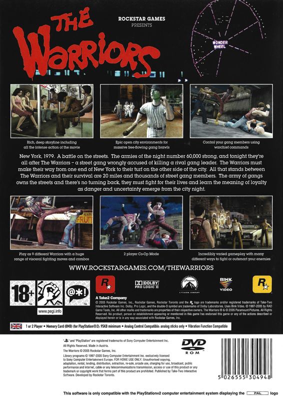 Back Cover for The Warriors (PlayStation 2)