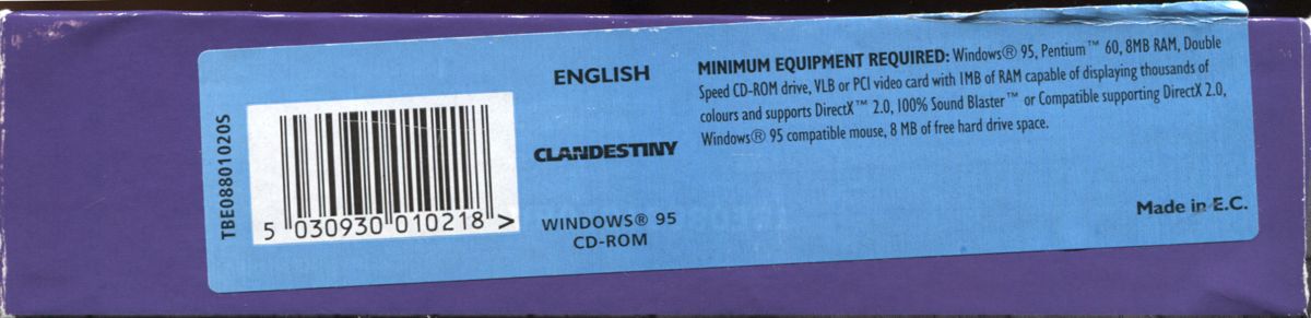 Spine/Sides for Clandestiny (Windows): Top