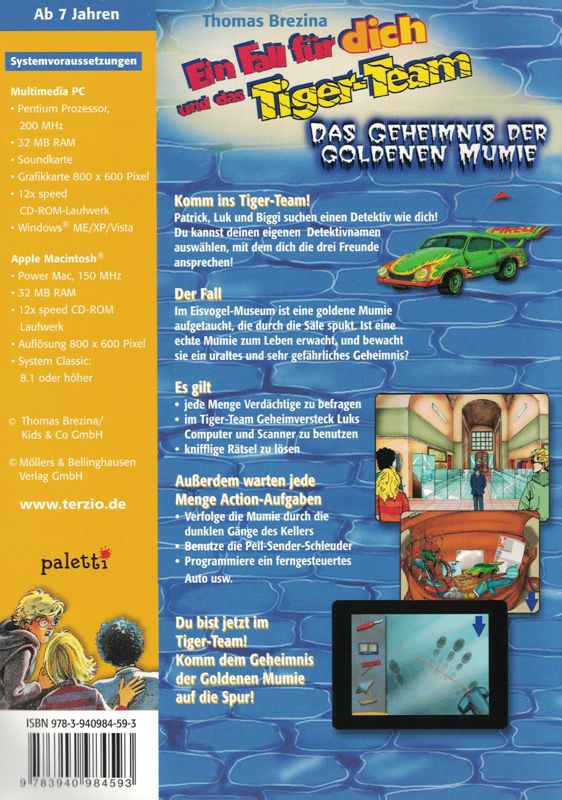 Back Cover for Ein Fall für dich und das Tiger-Team: Das Geheimnis der goldenen Mumie (Macintosh and Windows)