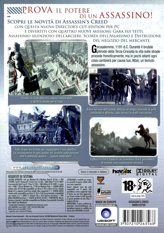 Back Cover for Assassin's Creed (Director's Cut Edition) (Windows)