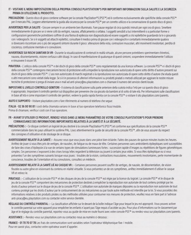 Extras for Horizon II: Forbidden West (Special Edition) (PlayStation 5): Health and Safety Precautions Leaflet - Back